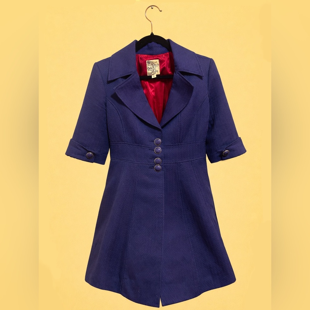[Tulle] Navy Blue Chevron Women’s Vintage Inspired Peacoat